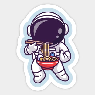 Cute Astronaut Eating Ramen Noodle With Copstick Cartoon Sticker